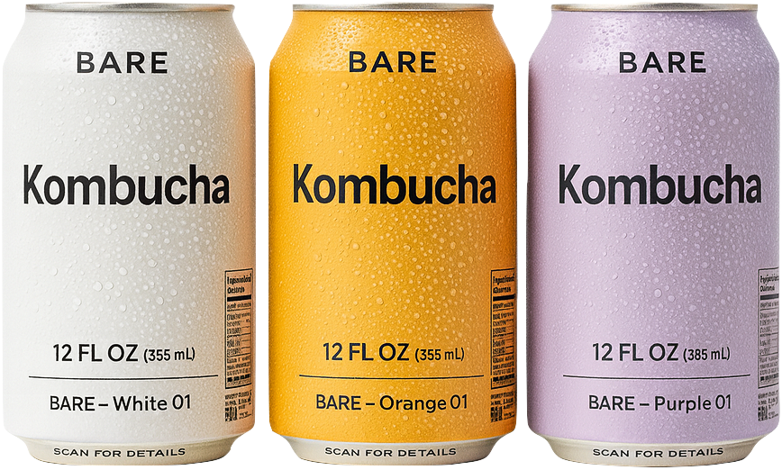 Bare Kombucha main cans - minimal design